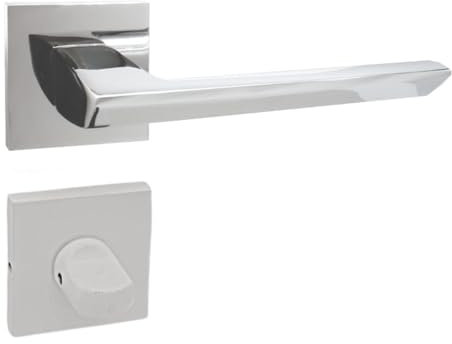 domino Türgriff Drückergarnitur WC - Badezimmer Set quadratische Rosette für Badezimmertüren Set WC - Rosetten-Garnitur Türbeschläge aus Aluminium Chrom Türdrückergarnitur ELENA QR SLIM M6