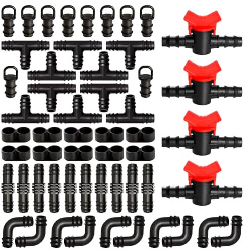 VooGenzek 54 Pezzi Raccordi di Irrigazione per Tubi 16mm, Connettore Tubo Acqua Irrigazione, Connettori Filo spinato Tubi per Sistema di Irrigazione, Connettori Filo spinato Sistemi di Irrigazione