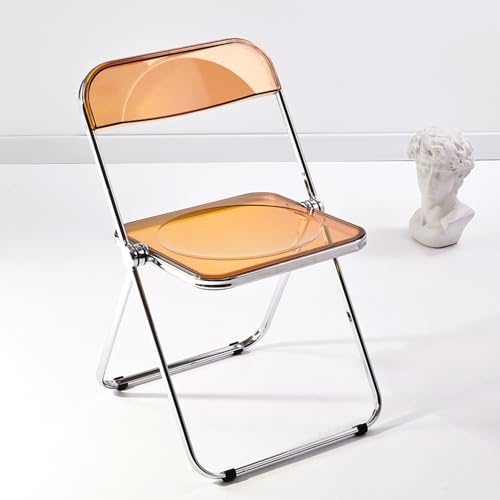 KAIHAOWIN Luxury Modern Acrylic Folding Chair Transparent Chairs-Ghost Stackable Crystal Folding Chair-PC Plastic Living Room Seat-Chrome Frame and Foldable Acrylic Chair for Outside Inside-Tawny