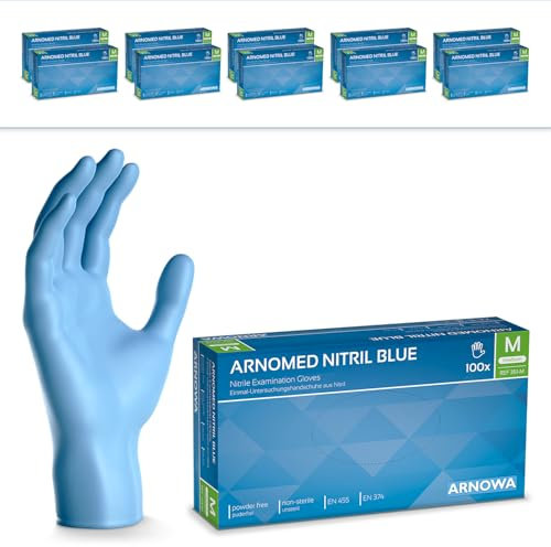 1000x ARNOMED® Gants en nitrile taille M Bleu, Gants à usage unique pour chirurgie & laboratoire, Gants en nitrile sans poudre & sans latex, Moufles en nitrile XS, S, M, L, XL, XXL