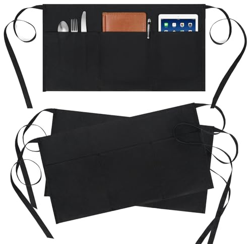 BOHARERS 3 Pack Server Aprons With 3 Pockets, Oil & Waterproof Waitress Waiter Short Half Waist Apron