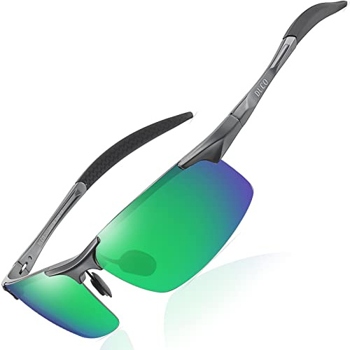 DUCO Gafas de sol deportivas polarizadas para hombre con ultraligero y marco de metal irrompible, 100% UV400-8177S (Gunmetal marco Mercury Verde Lente)