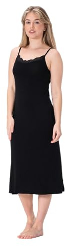BestSale247 Vestido interior sexy para mujer con encaje – de suave tela de bambú, con tirantes ajustables, enaguas, camisón de noche, Negro Largo, S-M