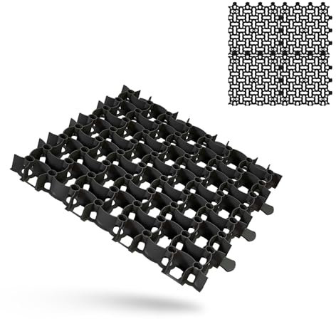 BigDean 4X Rasengitter Paddockplatte SCHWARZ 50x50 cm Reitplatzmatten Rasenmatten Rasenwaben Kiesgitter Parkplatzrasen 1 m² - mit Spikes zur Fixierung