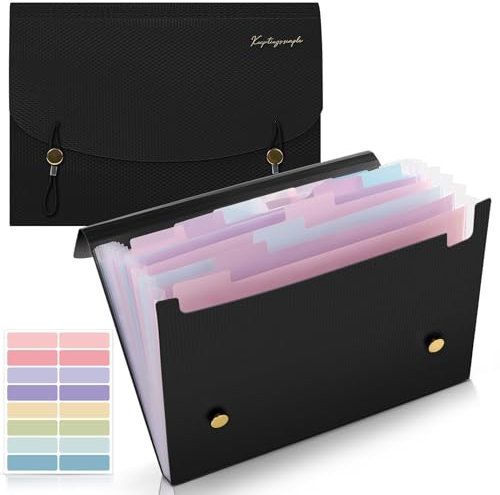 SKYDUE Dokumentenmappe A4, Fächermappe Mit 13 Fächer, Ordner Mappe Schwarz Ordnungsmappe A4 Erweiterbar Für Klassenzimmer, Zuhause, Büro Und Reisen