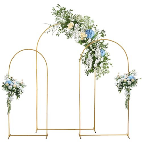 Metal Arch Backdrop Stand Set of 3, 6.6/5.9/4.9Ft Gold Wedding Arches Stand for Ceremony, Metal Balloon Arch Frame Stand Garden Arbor for Wedding Ceremony Anniversary Birthday Party Decoration