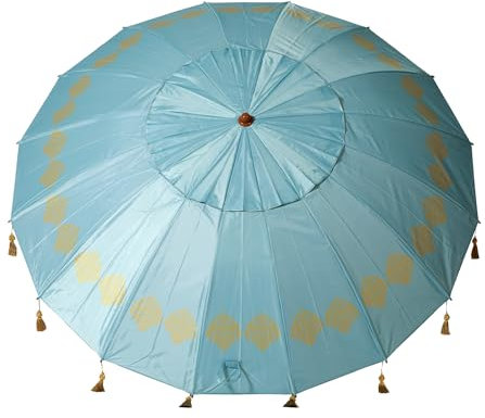 Atosa Strandschirm Ø 180 bis 240 cm aus Aluminium Orientalisches Modell mit Fransen mit LSF 50+, blau, 180 cm, Strand