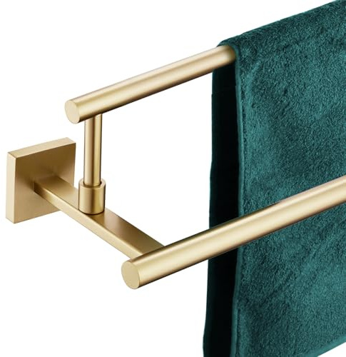 KOKOSIRI Bath Towel Bars 32-Inch Double Towel Rails Overlength Bathroom Racks for Cabinet Kitchen Brushed Gold Stainless Steel B5009BG-L32