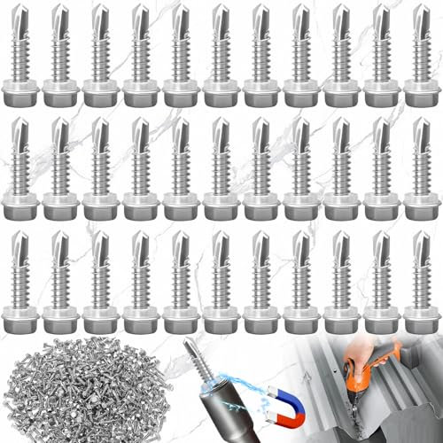 Mikqky 120 Pezzi Viti Autoforanti Esagonali, Viti Autoperforanti Testa Esagonale Con Rondella, Viti Autofilettanti In Acciaio Inox, M4,2 x 19 Mm Viti Autofilettanti, Viti Autofilettanti Per Tetti