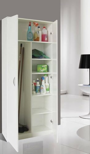 Dmora - Armadio multiuso 2 ante Sibutu, Mobile multifunzionale, Armadietto porta scarpe, Guardaroba porta scope, Made in Italy, 72x36h186 cm, Bianco