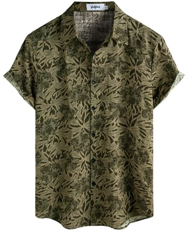 VATPAVE Mens Short Sleeve Button Down Shirts Summer Shirt M Khaki Brown