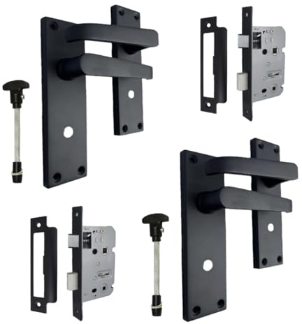 Epsom Door Handle Black Door Handles Interior Door Bathroom Handles - Victorian Straight Bathroom Handles and 3 Lever Mortise Sash Lock Matt Black Door Handles Back Plate 150 x 42mm Door Handles Set