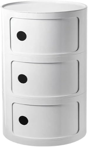 Round Nightstand with Drawers,Small Bedside Table with Storage,Round Storage Cabinet with Sliding Door,Plastic Bedside Table Chest for Living Room Bedroom Bathroom,White