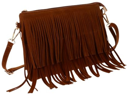 VALICLUD Vintage Fringe Crossbody Shoulder Bag for Women, Large Capacity Lightweight Pu Polyester Handbag, Western Style with Western Boots for Travel and Party