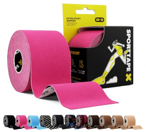 SPORTTAPE Cinta Kinesiológica 5cm x 5m Rosa – Kinesiotape Deportivo y Terapéutico, Vendaje Neuromuscular para Rodilla, Tobillo, Fascia Plantar y Músculos, Impermeable, Adhesiva, Hipoalergénica