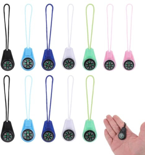 12 Pack Kids Compass, Multi-Color Mini Compass for Kids | Portable Small Compass With Paracord, Compass Keychains for Hiking Outdoor Survival Camping Tourism, Army Party Bag Fillers