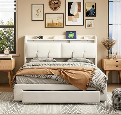 RTYUSWL Letto imbottito 160x200 cm, letto matrimoniale con illuminazione LED e ricarica USB, letto idraulico con spazio di archiviazione sotto il letto e cassetti, letto matrimoniale per ragazzi