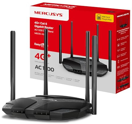 Mercusys MB235-4G LTE 4G Router, 4G+ Cat6 bis zu 300Mbps, unterstützt Nano SIM Karten, Dual-Band WLAN AC1200, Gigabit-LAN/WAN-Anschlüsse, Plug und Play, EasyMesh
