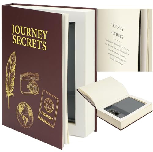 Large Decorative Book Safe with Combination Lock, 10.82×7.67×1.77 Hidden Storage Diversion Box for Cash, Phone, Passport, Valuables – Home Office Bookshelf, Journey Secrets