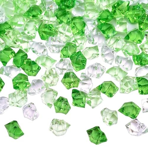 wuyukeji Falsas rocas de hielo trituradas, 500 g de diamantes acrílicos, piedras de cristal acrílico, piedras de colores claros para rellenar jarrones decorativos y manualidades (verde hierba + verde