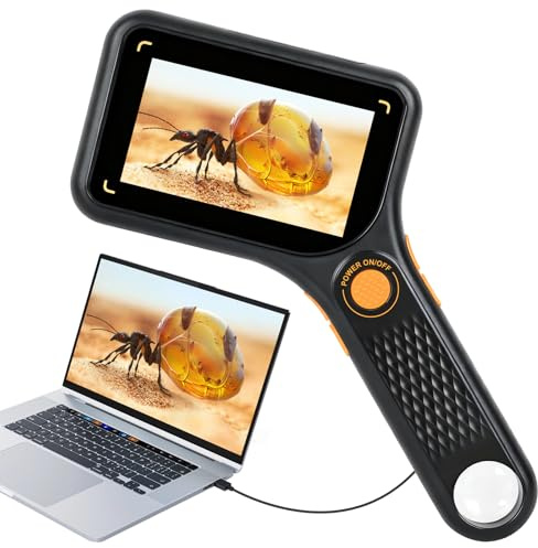500X Microscopio Bambini, Microscopio Digitale da 3.0‘’, Microscope Elettronico Portatile, 8 luci LED Regolabili, USB Ricaricabile, Regalo di Natale per Bambini 3-12 Anni - Nero