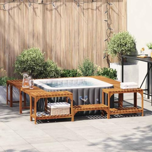 Bordo per vasca idromassaggio, marrone, 230 x 230 cm, in legno massello di acacia, set completo per esterni con struttura robusta e design moderno, rivestimento in legno resistente alle intemperie ed