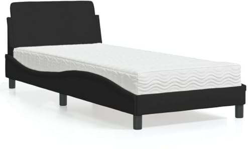 zylophax Sängram, Dover med skummadrass, 90 x 200 cm, svart, tyg, stoppad säng, ungdomssäng, med ribbotten och vändmadrass H2, H3 för vilsam sömn i sovrummet