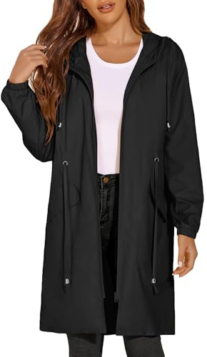 ELESOL Women Rain Jacket Waterproof Lightweight Zip Raincoat Long Rain Slicker Windbreaker Travel Rainwear