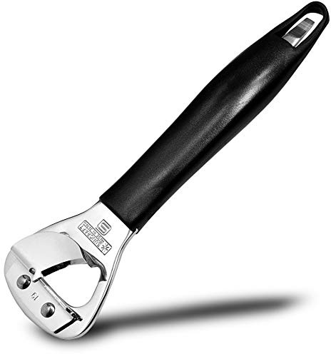 Japanese Can Opener, Heavy Duty Stainless Steel Bottle Opener, 5.9 Black Plastic Handle for Right-handed, Seki Japan