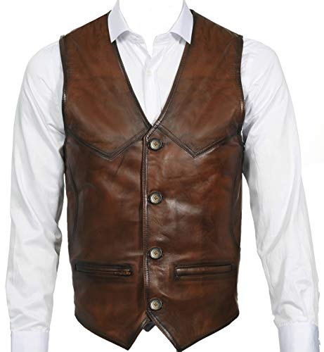 Derisitesi 100% Lamb Leather Vest, Brown Leather Vest, Soft Sheepskin Vest (XL)