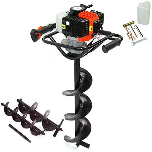 D&L Erdbohrer 52ccm Erdbohrgerät 55164 mit 2 Erdlochbohrer +Verlängerung Pfahlbohrer AWZ