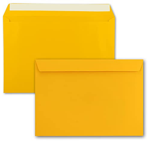 100x große XXL Briefumschläge DIN C4 in Sonnengelb (Gelb) - 22,9 x 32,4 cm - Haftklebung ohne Fenster - Versandtasche für DIN A4 geeignet