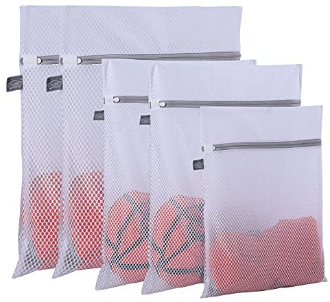 Kimmama Laundry Mesh Wash Bags, Lingerie Bags for Washing Delicates, Mesh Laundry Bags for Washing Machine, White Net, Grey Zipper, 2XL, 2L & 1M