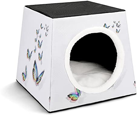 Three-Purpose Cat House Cat Bed Cat Sofa Printed Cat Cube Indoor Outdoor Kitty Shelter Butterfly Fly