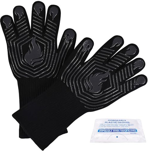 Gants de Barbecue, résistants à la Chaleur de 800 °C, Gants ignifuges, Gants de Cuisine antidérapants et lavables, Gants de Cuisine pour Barbecue, Grill, Cuisine, pâtisserie, Camping, fumoir (Noir)