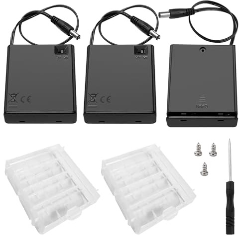 3 Stycken 4 AA Batterihållare med DC-Kontakt, KUOQIY 4x 1.5V 6V AA Batterihållare med PÅ/AV-Brytare & Lock, med Cell Batteri Förvaringsfodral Hållare Låda & Skruvar