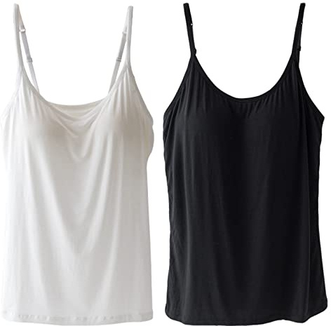 JK Home Lot de 2 Camisole Femme Soutien-Gorge Intégré | Débardeur Bretelle T-shirt Sans Manches Moderne