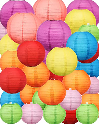 Treela 48 Pcs Paper Lanterns Party Decorations Chinese Round Paper Decor 4/6/8/10 Inch Asian Hanging Lamps Decorative for Graduate Wedding Birthday Party Bridal Parties Supplies(Multicolor)
