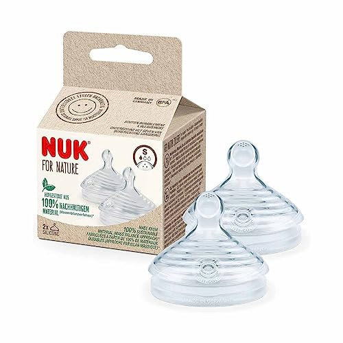 NUK For Nature Sauger S, 2 Einheiten, Silikon, Slow Flow, Flaschennippel