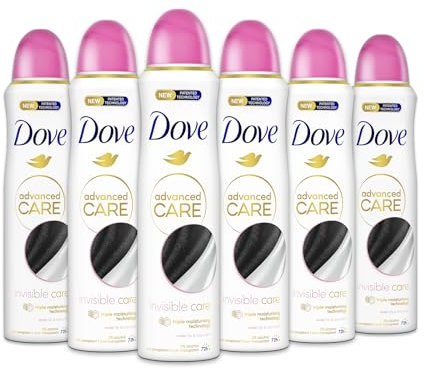 Dove Advanced Care Invisible Care Deodorant Spray mit feuchtigkeitsspendender und hautfreundlicher Formel, Anti-Fleckenformel, bis zu 72 Stunden, Deodorant für Damen und Herren, 6 Stück à 150 ml