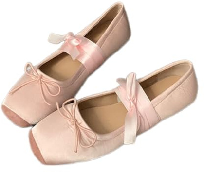 COVOYYAR Women Lace Up Ankle Strap Ballet Flats Shoes Floral Dressy Flats (Pink,8)