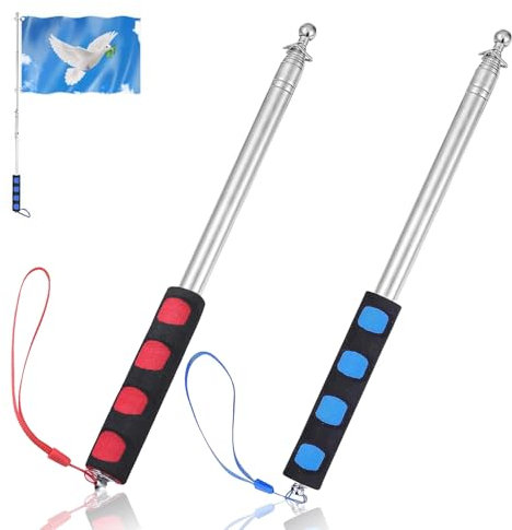 2 Pièces Mât Télescopique, Mât de Drapeau Extensible en Acier Inoxydable, Mât de Drapeau Télescopique Extensible 1,6 m, pour Le Camping, Les Excursions, Les Concours et Les Guides Touristiques