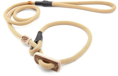 Retrieverleine 8 mm | Champagner | Moxon-Leine mit hochwertigem Horn-Zugstopp | robuste, wetterfeste Hundeleine aus Tau mit integrierter Halsung - 160 cm
