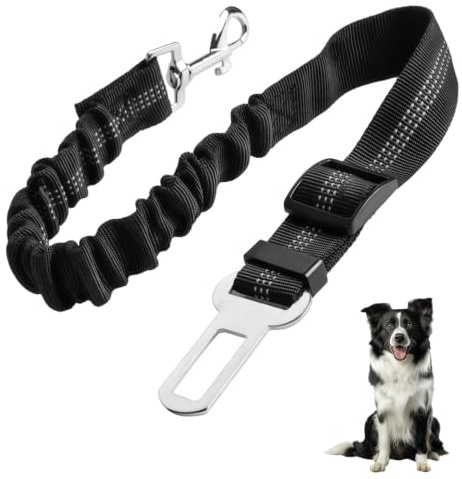 Dog Seat Belt for Cars, Adjustable Dog Car Seat Belt Harness, Dog Seatbelt with Elastic Strap, Car Harness for Travel, Black