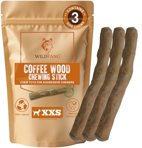 Wildfang® Legno di Caffè Cani, XXS – Masticativo Resistente per Masticatori Aggressivi, Gioco per la Dentizione dei Cuccioli, Bastoncini in legno di caffè per cani XX-piccoli (5 kg), Confezione da 3