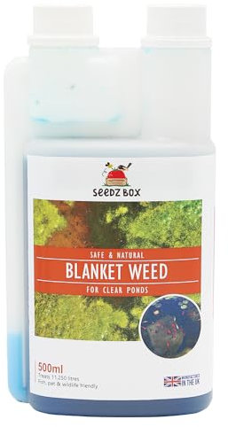 Blanket Weed Treatment For Ponds 500ml – Natural Pond Clear Water Treatment - 1 Bottle Treats 11000 Litres - Blanket Weed Algae Control With Flocculant - Safe For Fish Plants & Wildlife - Seedzbox