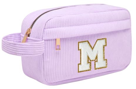 Borsa per cosmetici per donna Personalizzata Iniziale, Pochette Trucchi Viaggio con Tasca Interna, Trousse Trucchi Organizer Cosmetici, Regalo Compleanno Natale Ideale per Donne Ragazze Amic Viola M