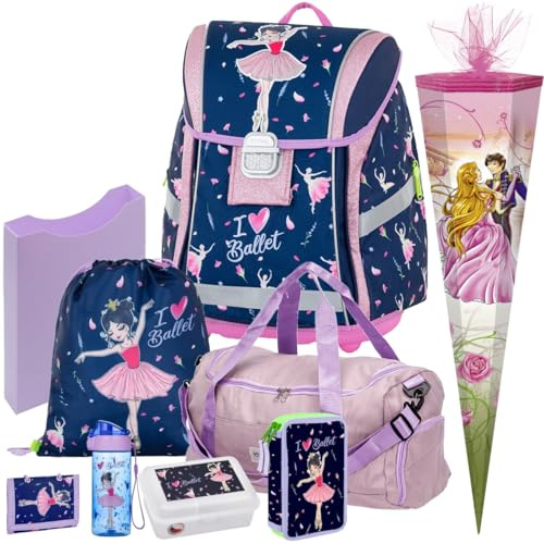Pridera OxyBag Premium Light - Ballerina - Tänzerin - Schulranzen-Set 9tlg. mit Sporttasche Schultüte Brotdose Trinkflasche Brustbeutel Heftbox