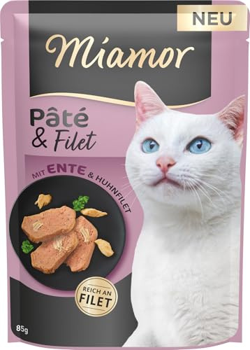 Miamor – Pâté & filé | våtfoder för vuxna katter med delikata filébitar. Spannmål, socker och glutenfritt helfoder i burken utan tillsatser | 10 x 85 g anka och kycklingfilé