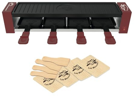 LITTLE BALANCE 8945 Raclette 4 Meuuuh...!, Appareil à raclette, Jusqu'4 personnes, Grill amovible, 4 spatules + 4 planchettes Meuuuh, Sans PFAS, Antiadhésif, 800W, Piment